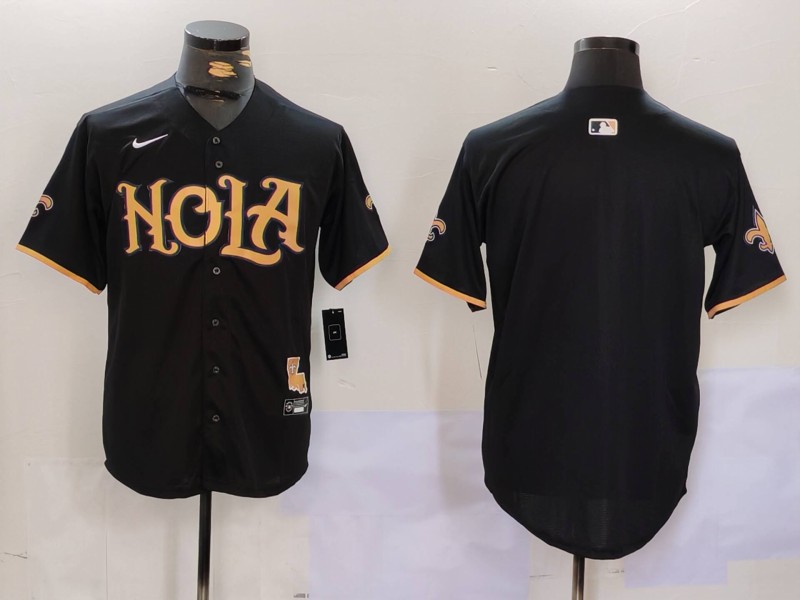 Men's New Orleans Saints Blank Black Cool Base Stitched Baseball Jersey